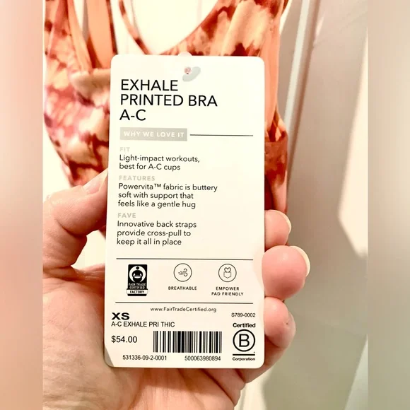 Athleta NWT Exhale Printed Sports Bra A-C Cup Tahiti Island Coral Strappy Sz Xs - Picture 6 of 10
